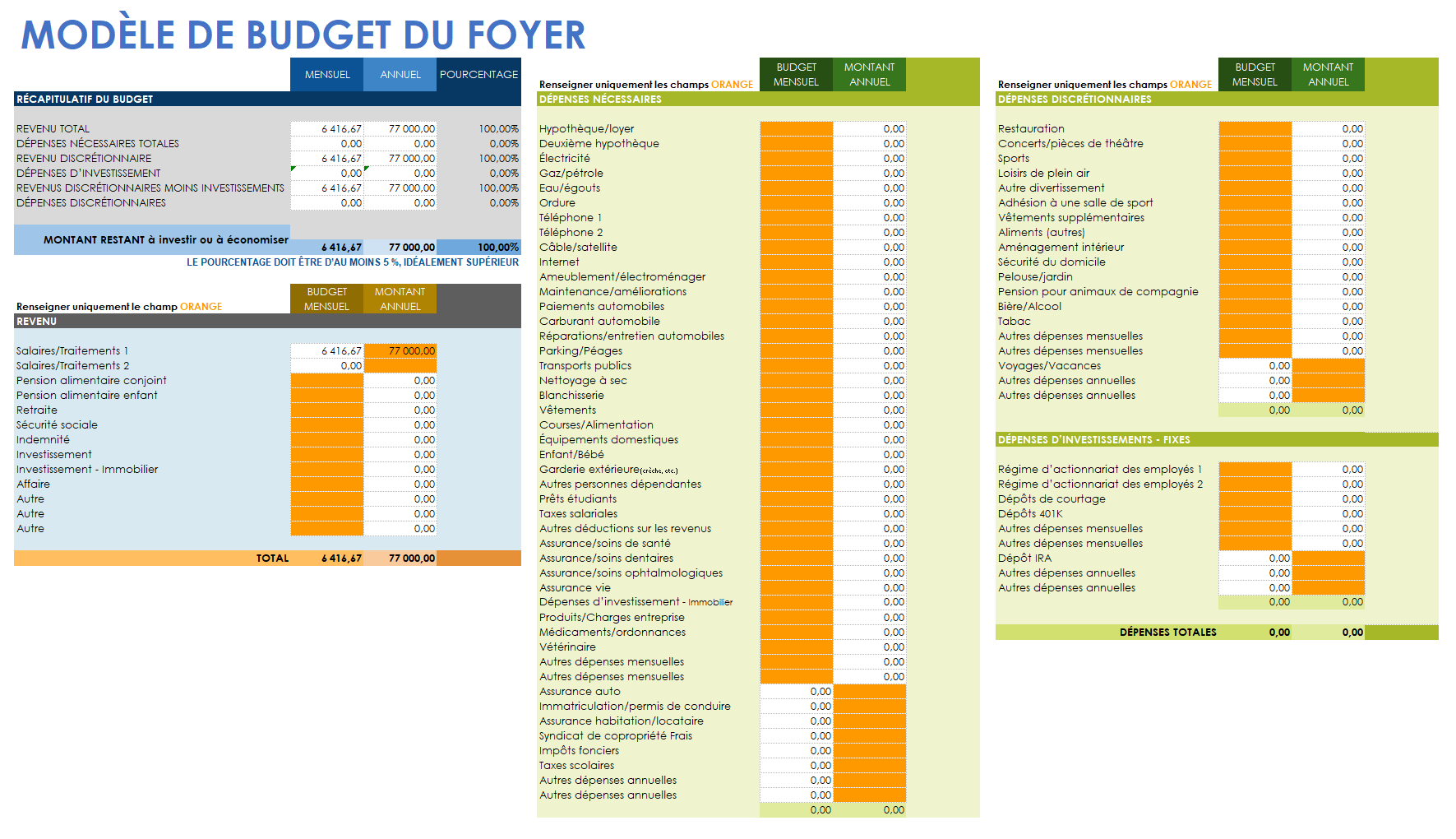  MODÈLE DE BUDGET DE MÉNAGE