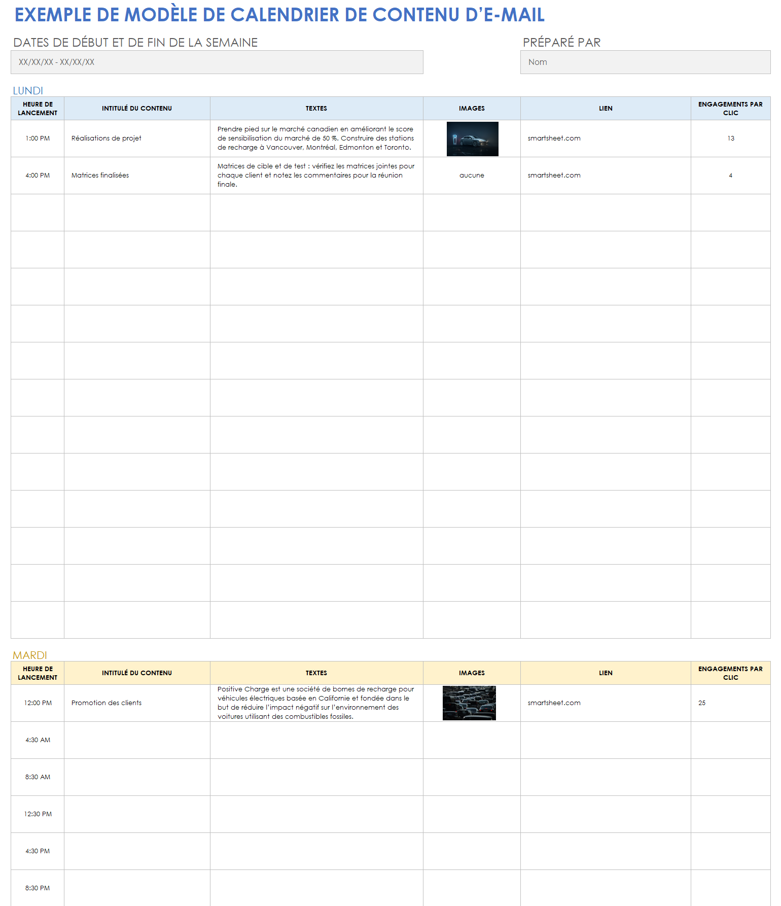  Modèle d'exemple de calendrier de contenu de courrier électronique