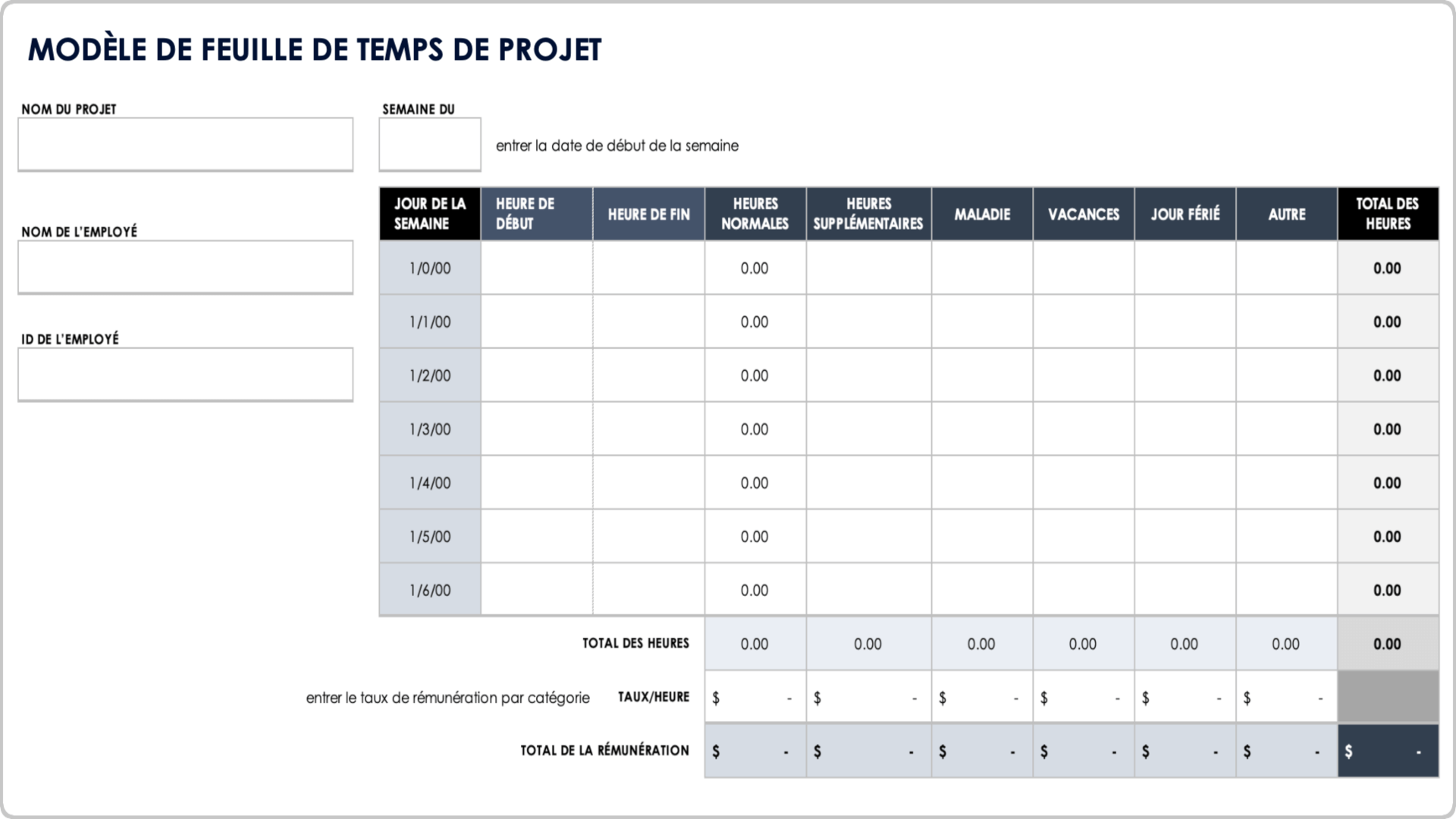 Gestion de projet Feuille de temps du projet