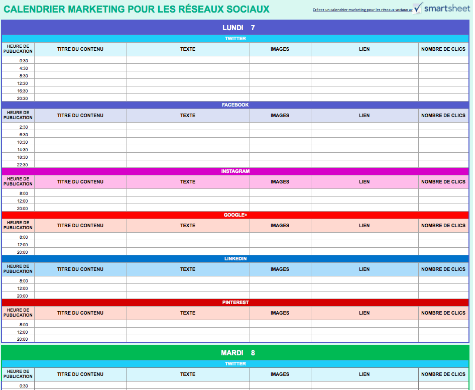 Calendrier marketing pour les réseaux sociaux