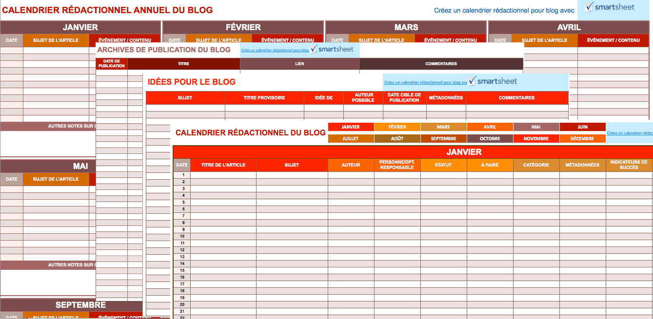 Calendrier rédactionnel pour blog