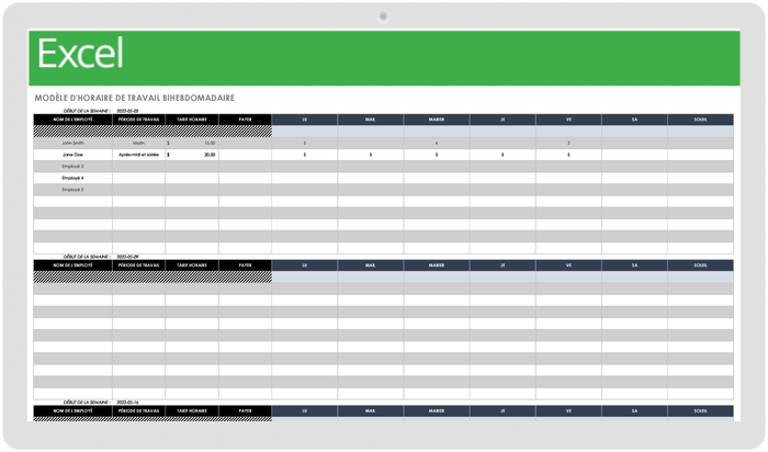 Horaire de travail bihebdomadaire