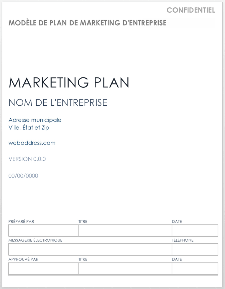 Modèle de plan de marketing d'entreprise