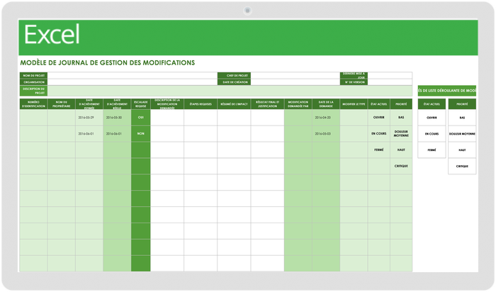 Modèle de journal de gestion des modifications - mis à jour