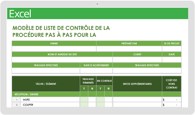 Modèle de liste de contrôle pas à pas pour la construction commerciale