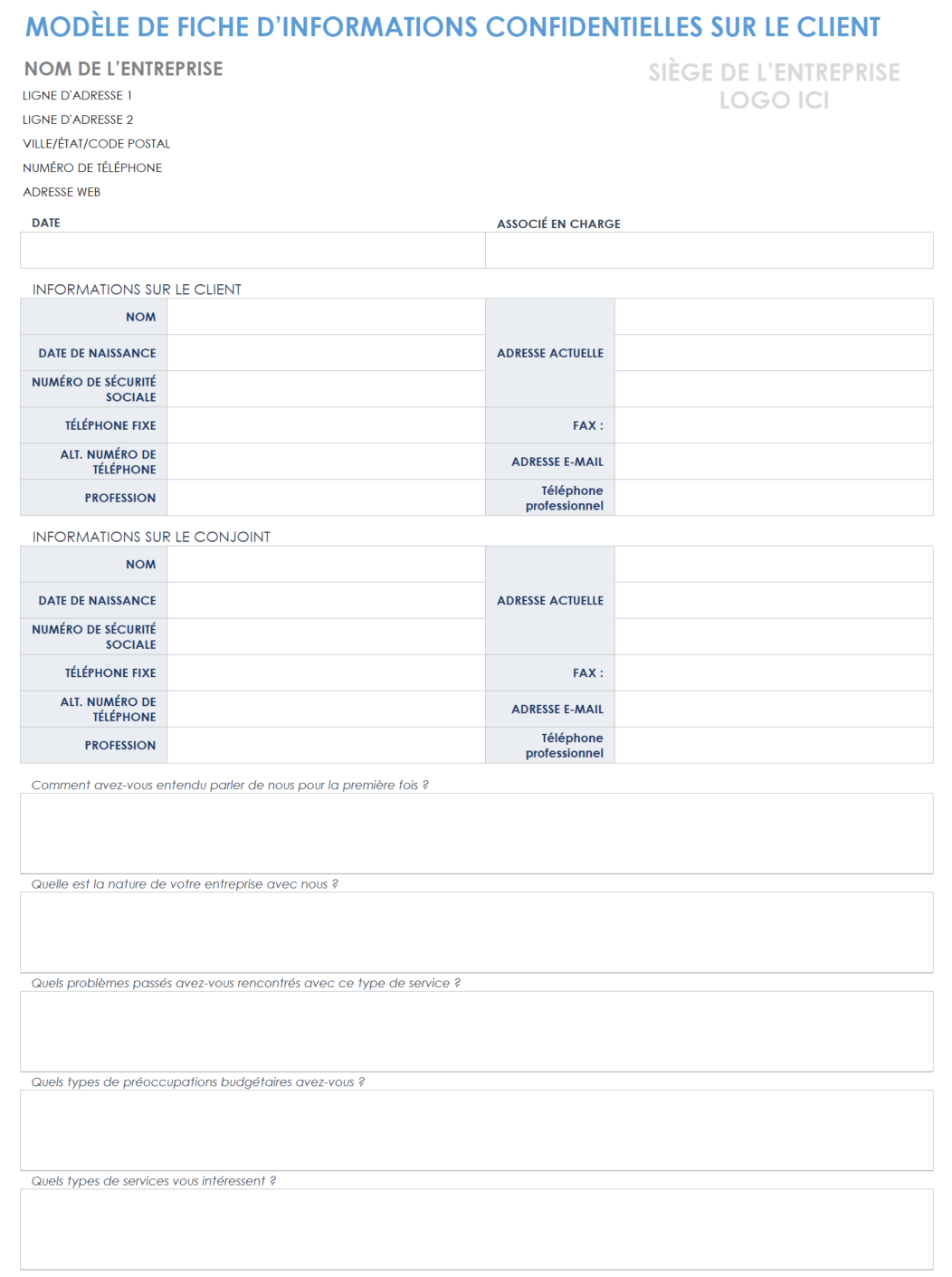 Fiche d'information confidentielle du client