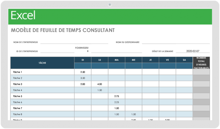 Modèle de feuille de temps du consultant mis à jour