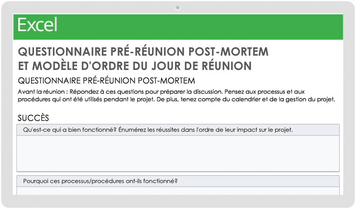 Questionnaire pré-réunion post-mortem et ordre du jour de la réunion