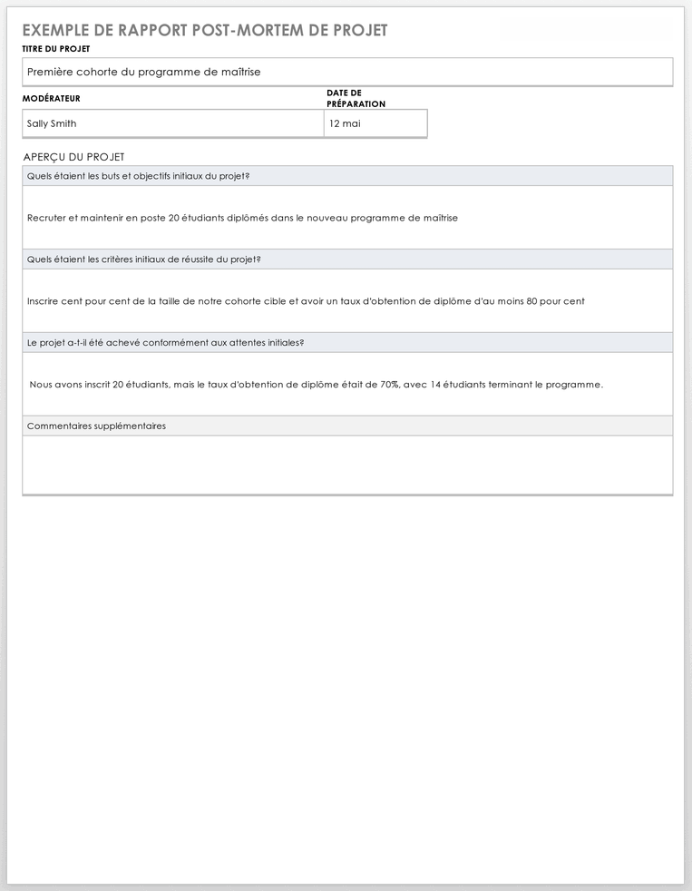 Exemple de rapport post-mortem de projet