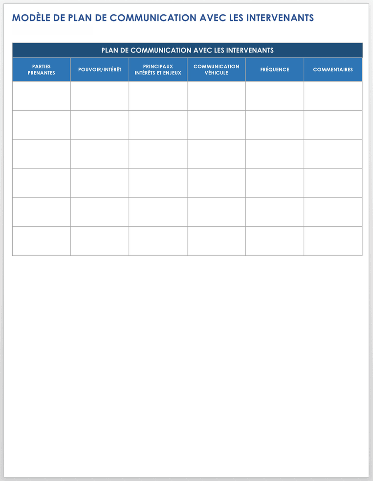  Modèle de plan de communication avec les parties prenantes