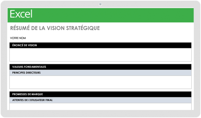 Modèle de résumé de la vision stratégique