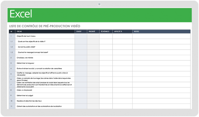  Modèle de liste de contrôle de pré-production vidéo